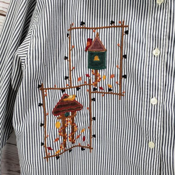 That's The Way To Go Women's Striped Embroidered Button Front Top XL - Picture 6 of 12